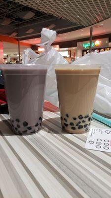 Taro milk tea and black milk tea