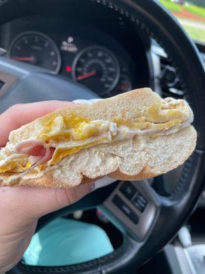 Ham egg and cheese on a roll