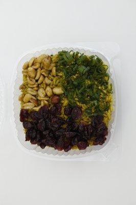 Curried Rice Salad with cranberries, green onions and peanuts. GF