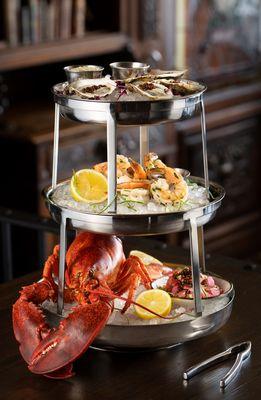 Seafood Sampler Tower: Half Dozen Oysters, Tuna Poke, Crab & Cockle Ceviche Poached Jumbo Shrimp