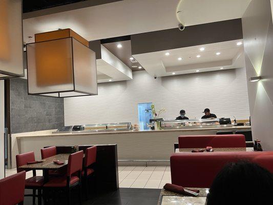 Sushi/prep area at back of restaurant