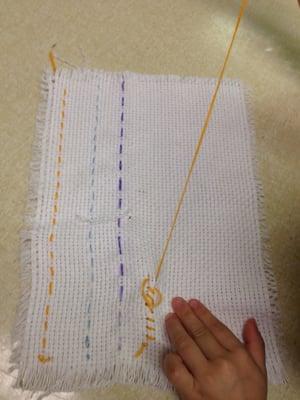 My daughter's first day of hand stitching!