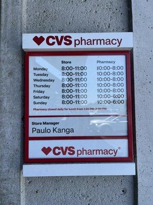 Store Manager: Paulo Kanga & Business Hours