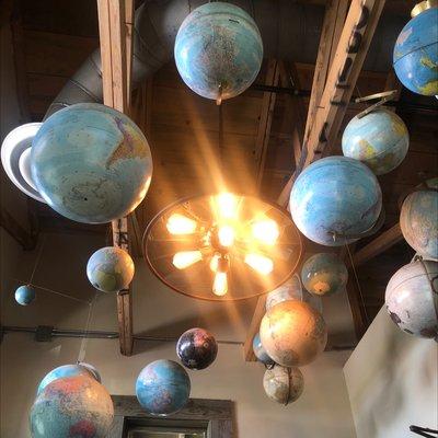 Cool globes overhead at entrance