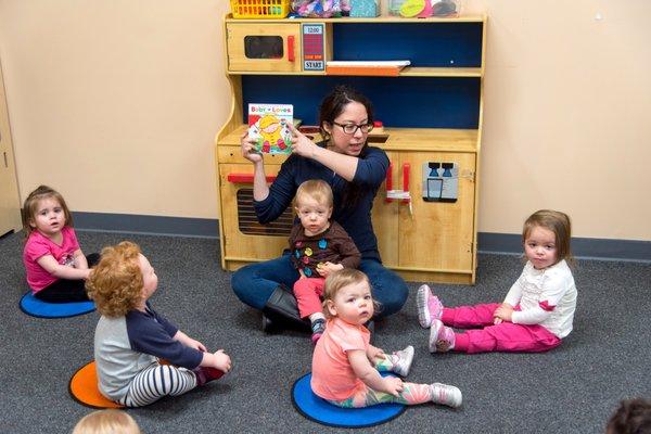 Reading books in out Toddler Room.