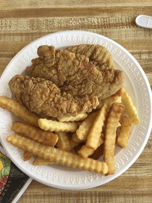 Chicken Tenders with crinkle cut fries