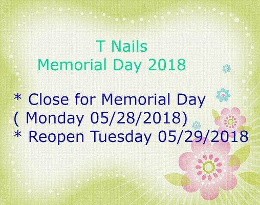 Memorial Day 2018 from T Nails