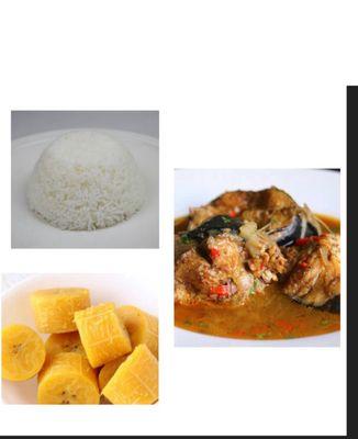 Pepper soup catfish/rice/boiled plantain