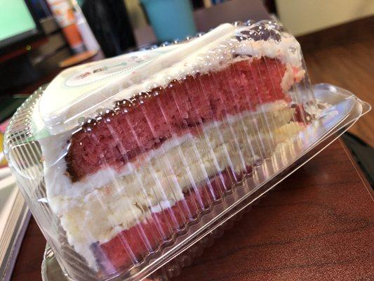 Strawberry cake slice $4 with a cheesecake layer