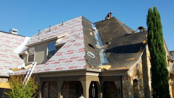 Steiner Ranch "Santaluz" Replacing old tar paper with new Owens Corning Synthetic Felt and Ice and Water Shield in the valleys