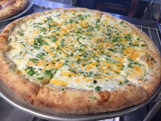 White Broccoli Cheddar Pizza