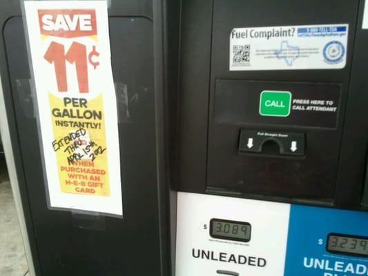 11 cents off every gallon...too bad its only in Corpus Christi!