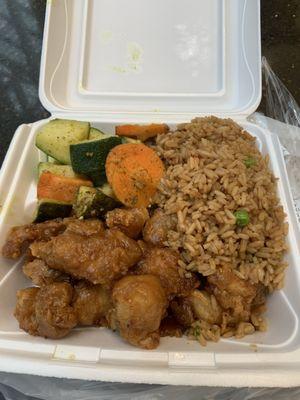 Chicken, Vegetable Fried Rice, Zucchini with Carrots