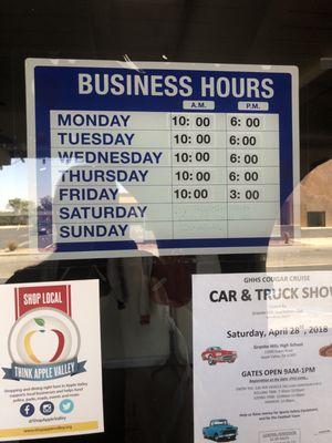 Hours are different than what yelp list. Not open on weekends.