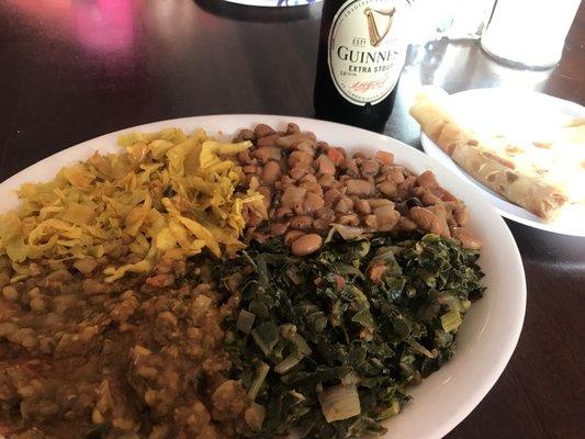 "Vegetarian plate" collards, cabbage, lentils and githeri. Yuuuummmm. VEGAN friendly