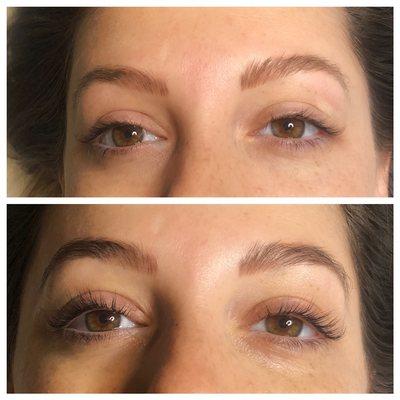 Front view of lash lift and tint with a brow tint