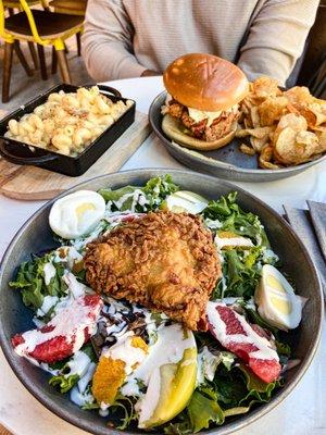 Chicken salad, chicken sandwich, and Mac.