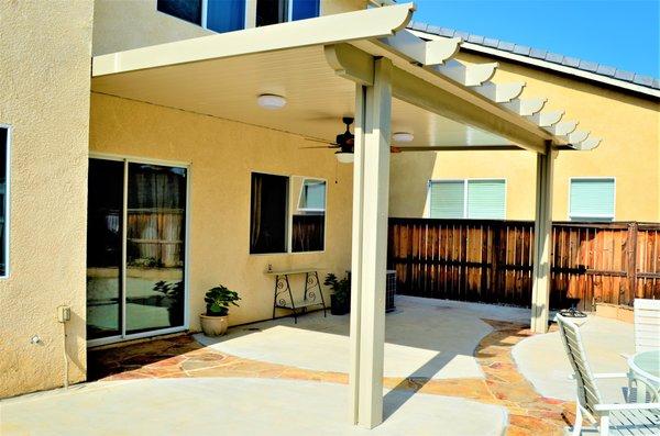 MADE IN USA aluminum patio cover w/ ceiling fan and lights