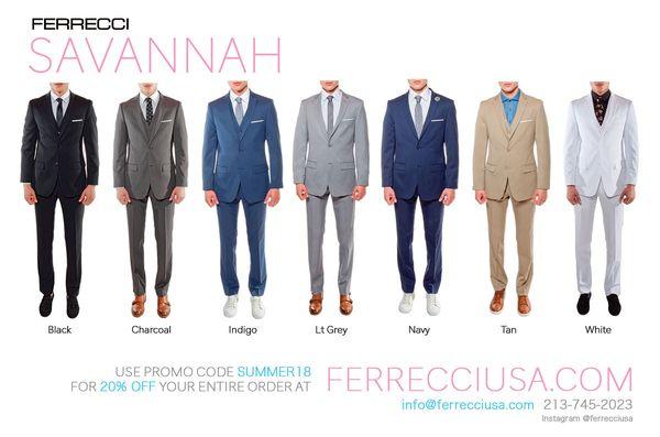 Savannah: Mens 3 Piece Suit Slim Fit in 7 Colors