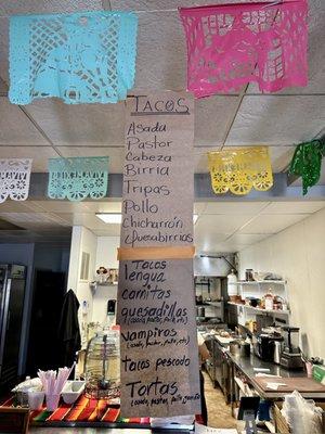 Taco menu