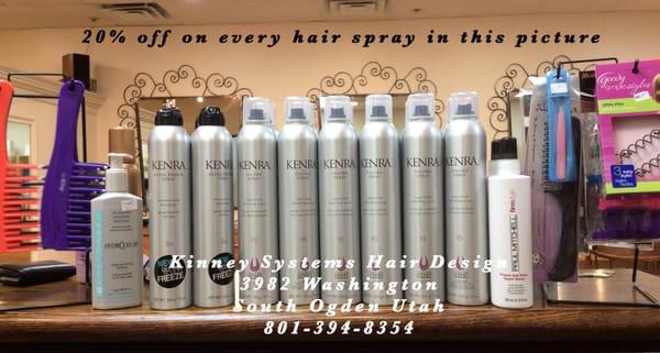 Including our 10oz Kenra Volume Spray Kenra Ultra Freeze Spray 10oz Paul Mitchell Firm Style 8.5 oz  Each marked down from $2...