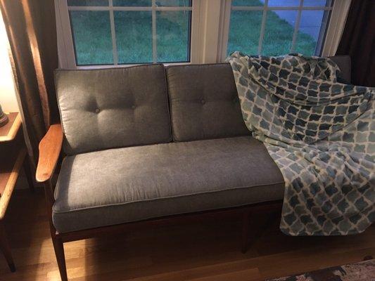 Crumpton Upholstery made the cushions from scratch for this mid century modern couch frame. They did an awesome job!