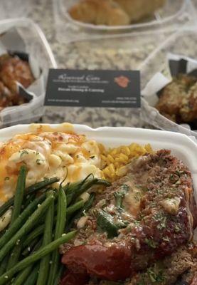 Stuffed Meatloaf w/ Creamy 5 Cheese Mac and Fresh Garlic French Green Beans