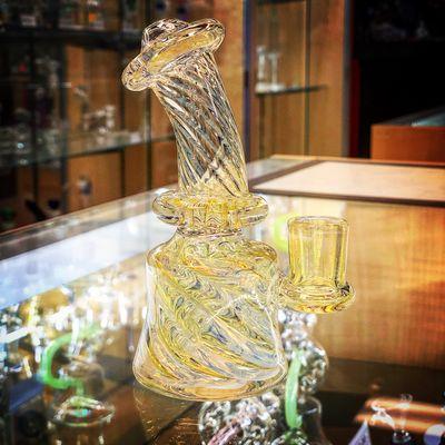 Hand blown fumed and twisted glass rig