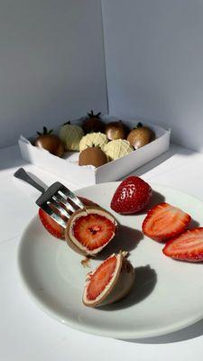 One of the bestsellers "Kinder" flavour chocolate dipped strawberries