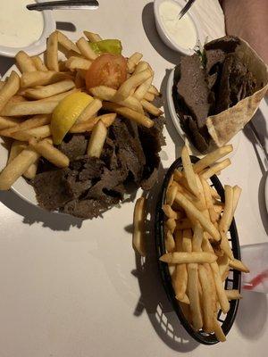 Gyro dinner & a gyro sandwich both with fries.