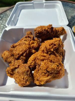 Delicious fried chicken.  Piping hot and very crispy and tender