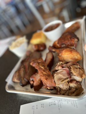 Championship Sampler with burnt ends bbq beans, creamy slaw, and corn bread $24.49