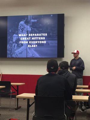 Owner Ryan Dambach delivering a presentation to Pacific University Baseball.