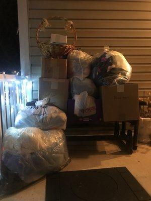 Items Purple Heart will not be getting because the driver didn't pick them up as scheduled.   Goodwill will get it instead.