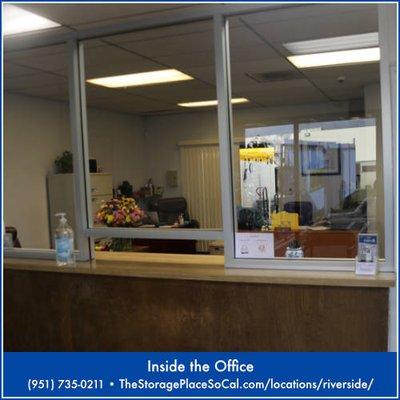 Inside the managers' office of The Storage Place, Riverside, CA self-storage facility on Severn Way.