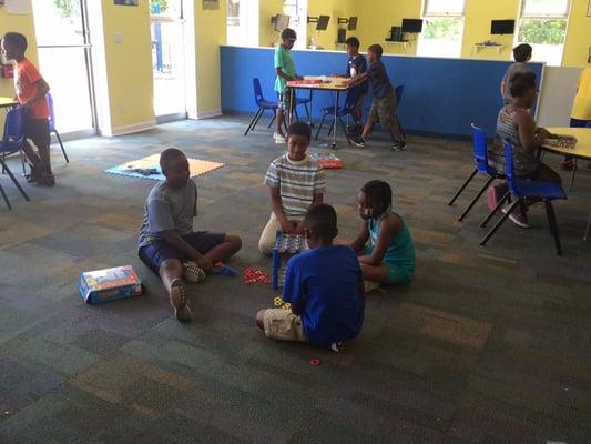 Students playing games at the end of the day.