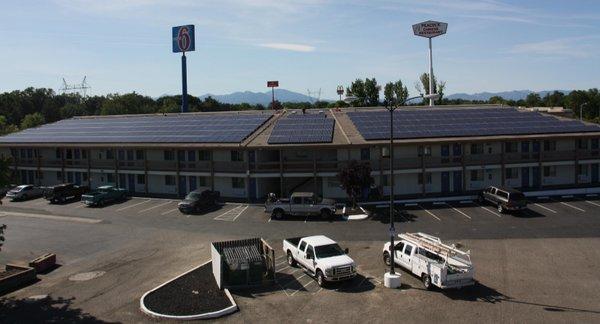 Completed commercial roof mount for Motel 6 in Anderson, CA.