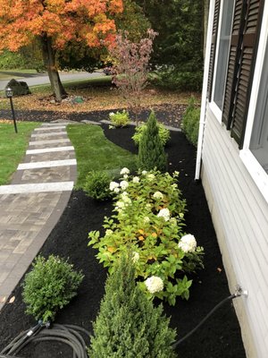 Retaining walls, fire pit, playground, front yard landscape new front walkway and stairs.