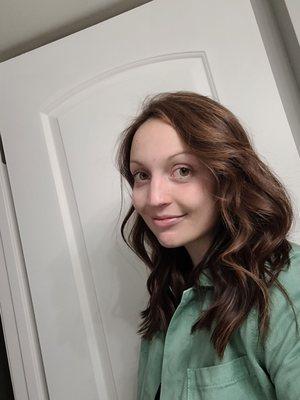 My hair was one shade of brown before and now it has beautiful dimension.  Done by Sarah Brown