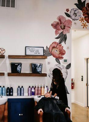 Come relax in our shampoo area!