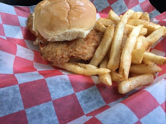 Fried chicken sandwich and fries