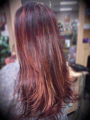 Red base with golden highlights