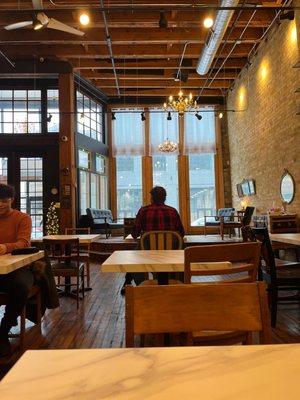 Main floor. Beautiful exposed wood and stained glass.