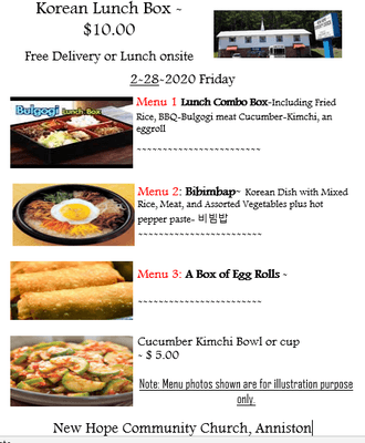 Korean lunch box sale church fund raise Feb. 28 Friday - Free delivery