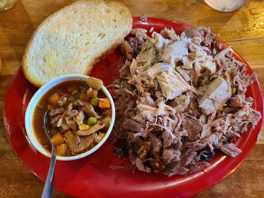 Friday special is 1 lb of pulled pork, 2 sides and bread for $14.99. It's enough to feed 2!