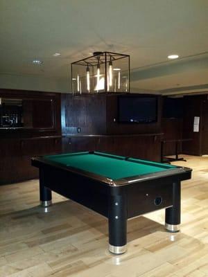 New chandelier install in top of a pool table