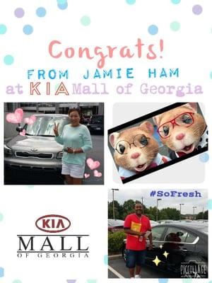 Congrats to these guys on their new rides! Thanks again from Jamie Ham and the crew here at KIA MALL OF GEORGIA!