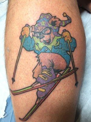 Weston Maddox inked this bear on my lower left calf. It came our great.