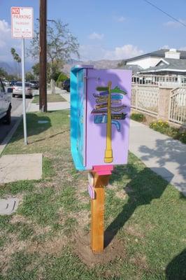 The street post painting at the Little Free Library in Azusa.