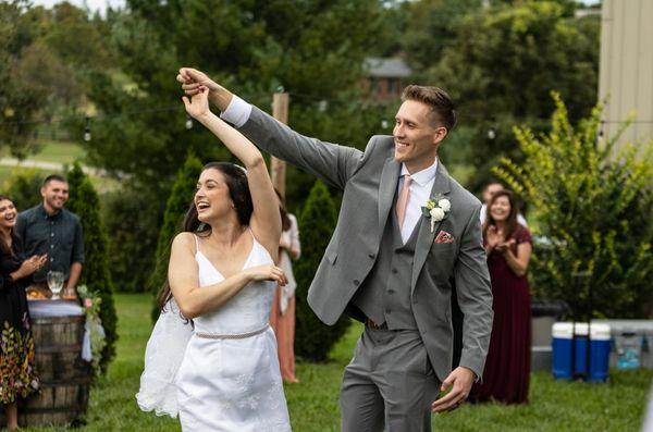 Couple celebrating with family and friends.